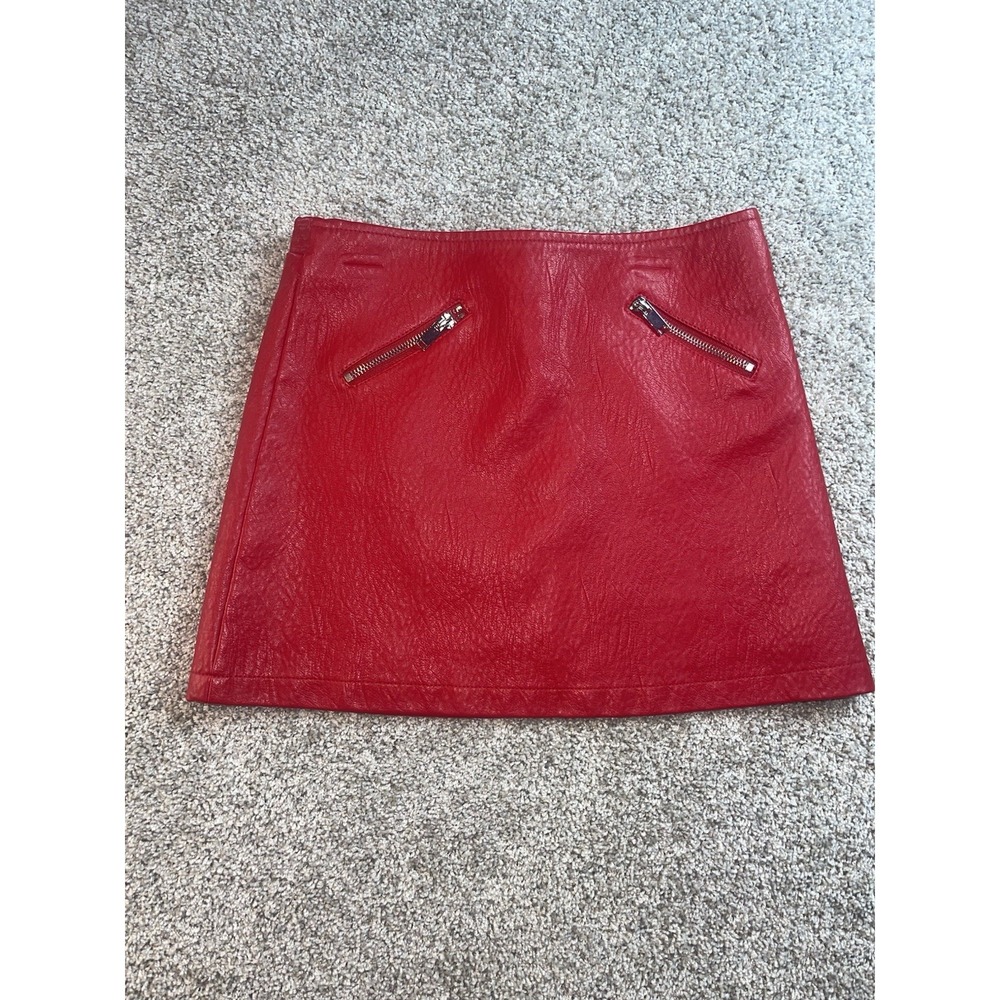 Forever 21 Girls Faux Leather Red Mini Skirt 11/12 Lined Zippers